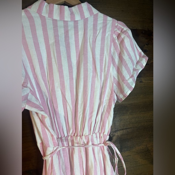 Draper James Striped Button Down Linen Midi Dress with Tie Waist - Picture 8 of 13